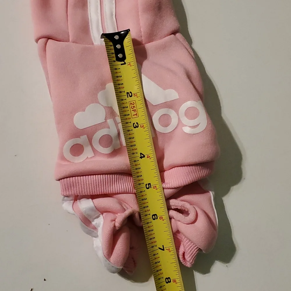 Adidog XS pink puppy/mini dog hooded jogging one piece outfit